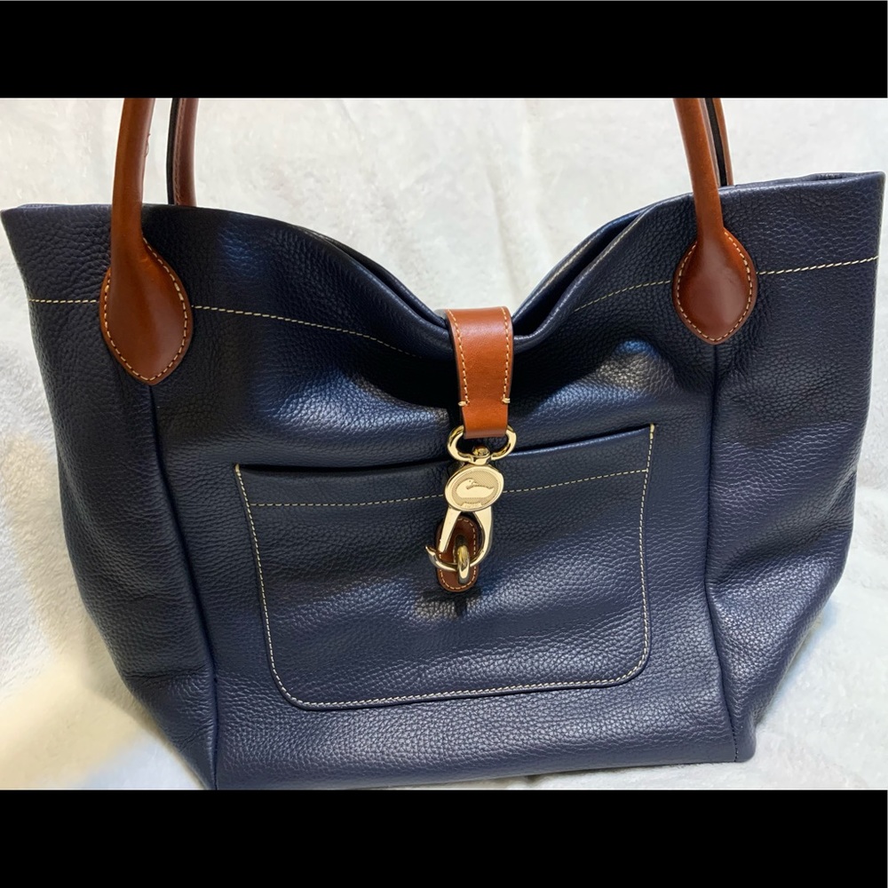Blue Pebbled Large Lock Tote Dooney & Bourke 11 1/2 height 16 length 5 1/2 base